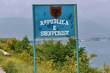 Republic of Albanian Sign. At enterance of Albanian Macedonian Sign