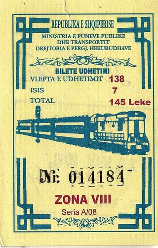 Albanian railway train ticket