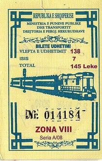 Albanian railway train ticket