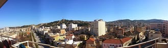 Panoramic combination of pictures from the building where we stayed. Unplanned trip to Vlora